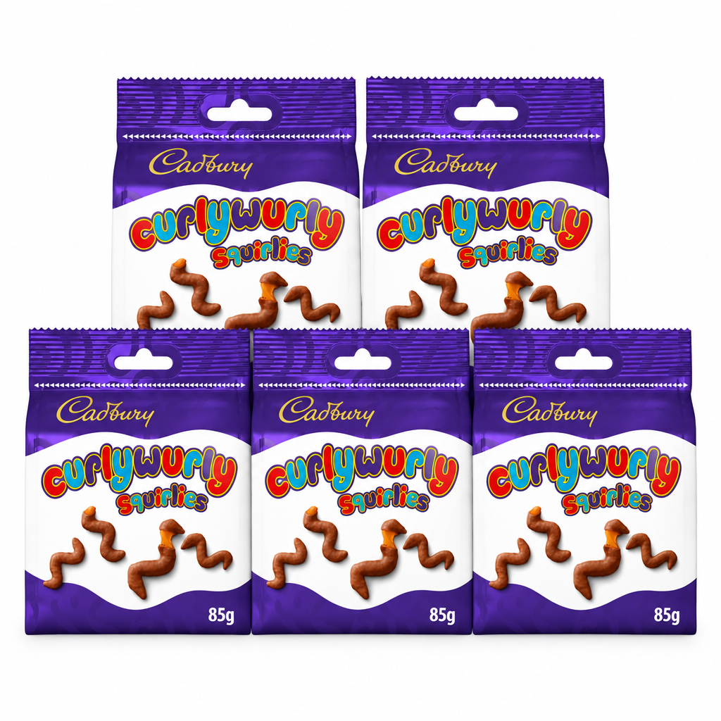 Five Cadbury Curlywurly Squirlies bags