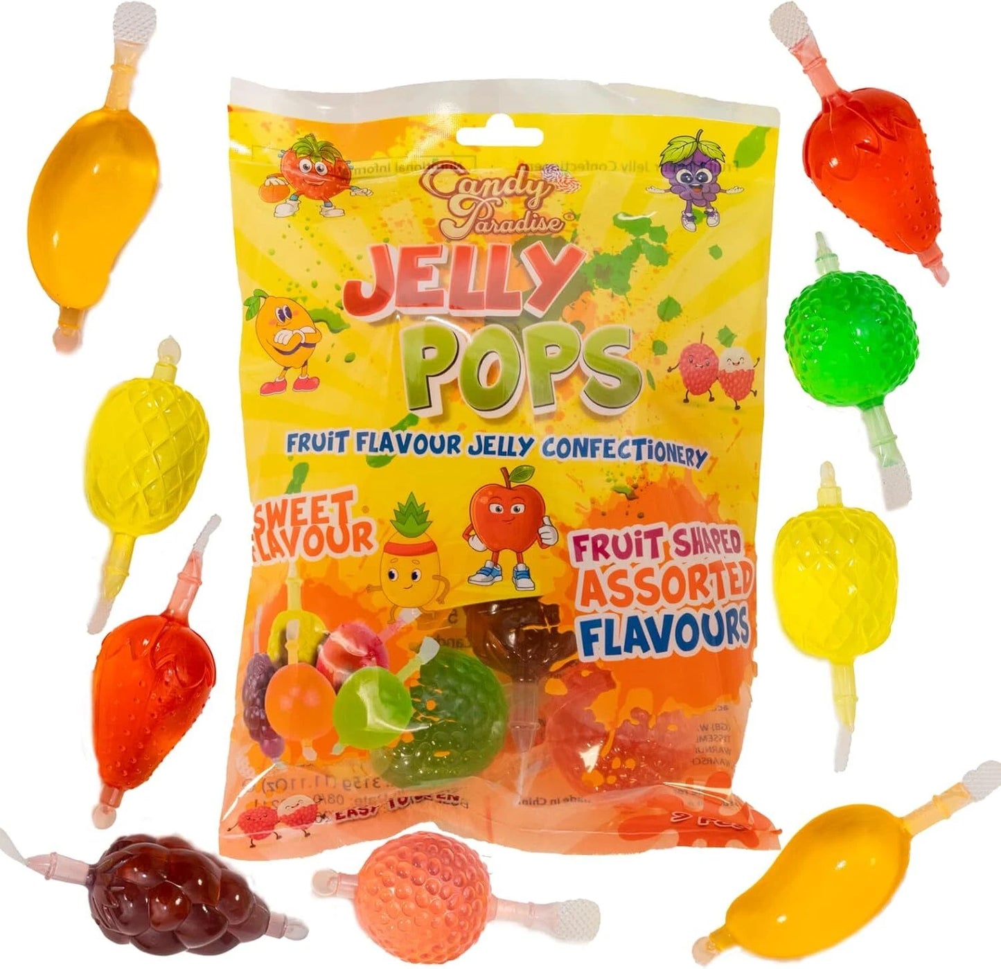 Candy Paradise Jelly Pops Fruity Candy 315g Bag, 9 Jelly Fruits, TikTok Jelly, Halal, Vegetarian Fruity Pops Ice Pops Vortex Jelly Pops Jelly Confectionery Candy