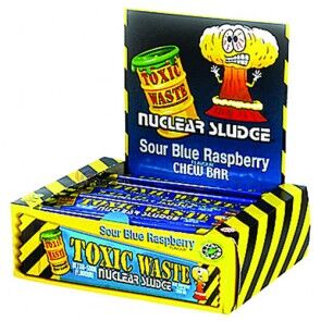 Toxic Waste Nuclear Sludge Chew Bars Blue Raspberry 0.7oz (20g) Vegan, Vegetarian, Halal Sour Candy Chew Bars