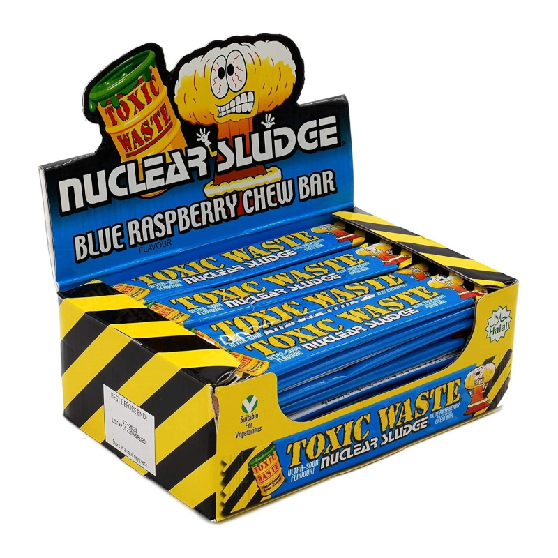 Toxic Waste Nuclear Sludge Chew Bars Blue Raspberry 0.7oz (20g) Vegan, Vegetarian, Halal Sour Candy Chew Bars