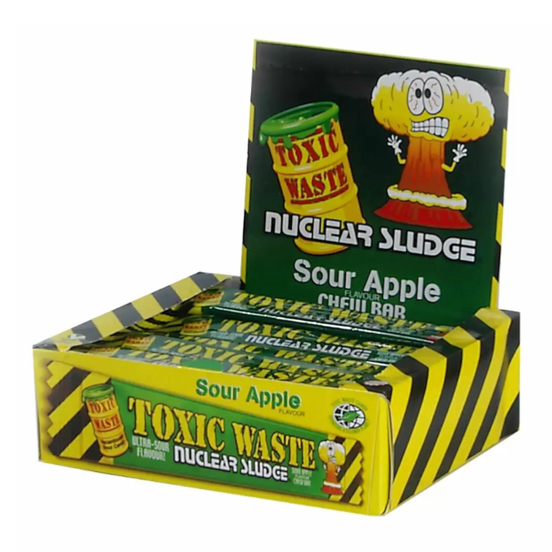 Toxic Waste Nuclear Sludge Chew Bar Green Apple 0.7oz (20g) Vegan, Vegetarian, Halal Sour Candy Chew Bars