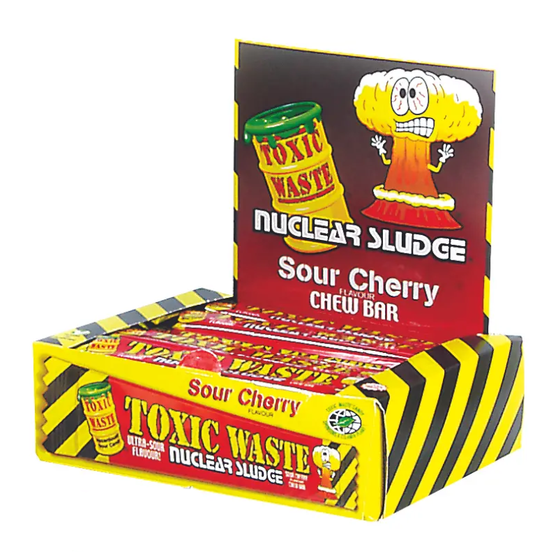Toxic Waste Nuclear Sludge Chew Bars Cherry 0.7oz (20g) Vegan, Vegetarian, Halal Sour Candy Chew Bars