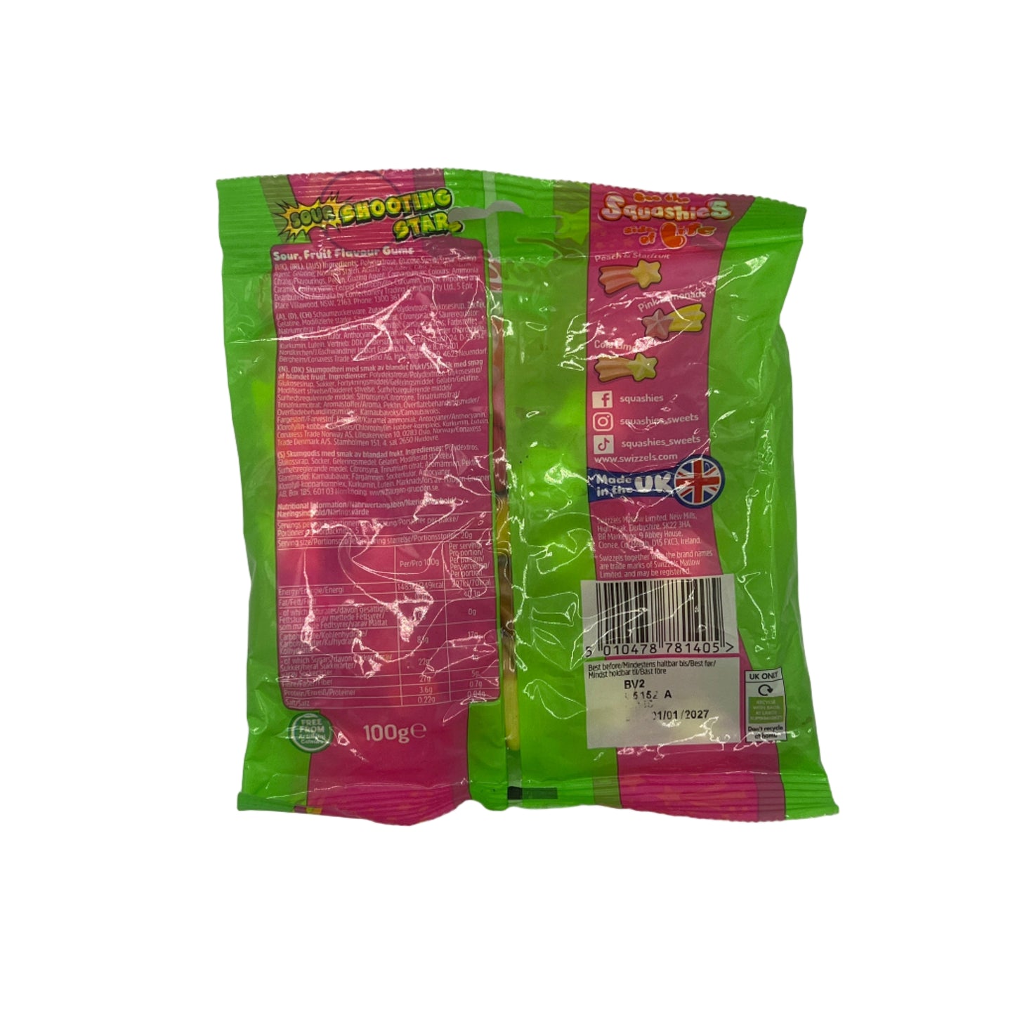 Swizzels Squashies Sour Shooting Stars Gums 100g Candy Sweet Snack Bags