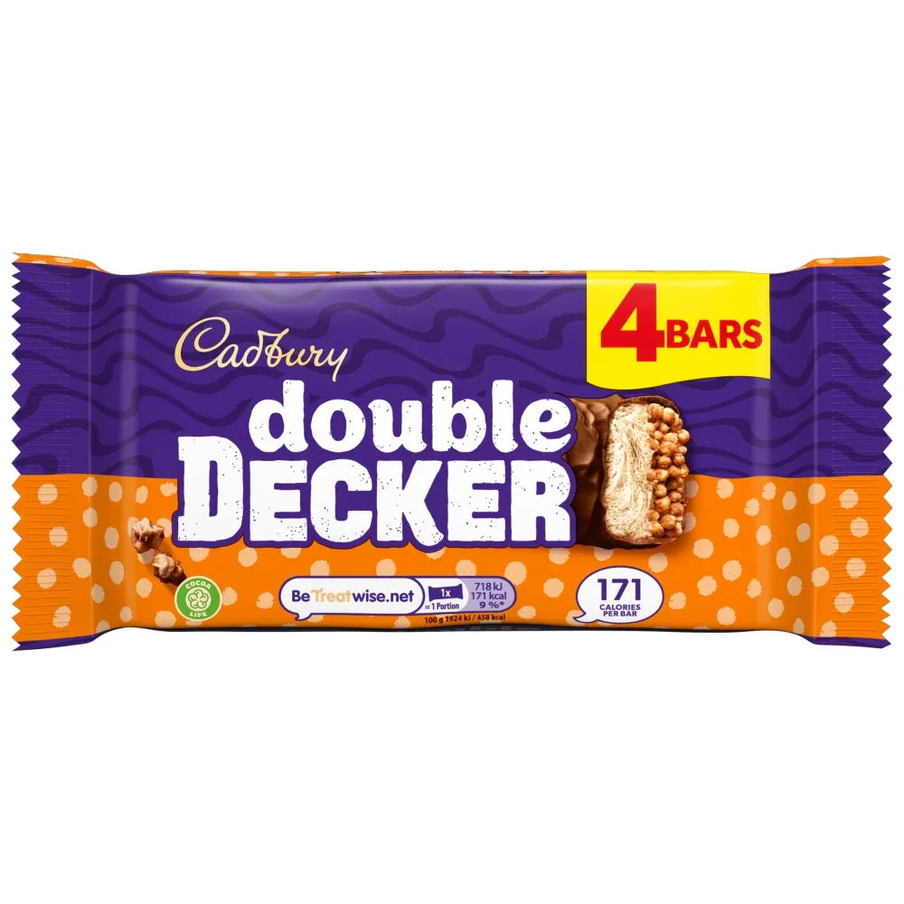 Cadbury Double Decker 4 Pack Vegetarian Gelatine Free Candy Chocolate Candy Bars
