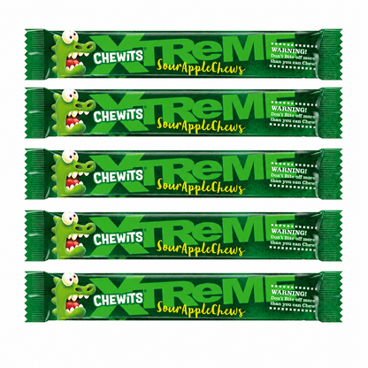 Chewits Xtreme Extremely Sour Apple Chews Packs Vegetarian Halal Candy Sweets