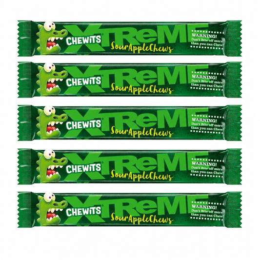 Chewits Xtreme Extremely Sour Apple Chews Packs Vegetarian Halal Candy Sweets