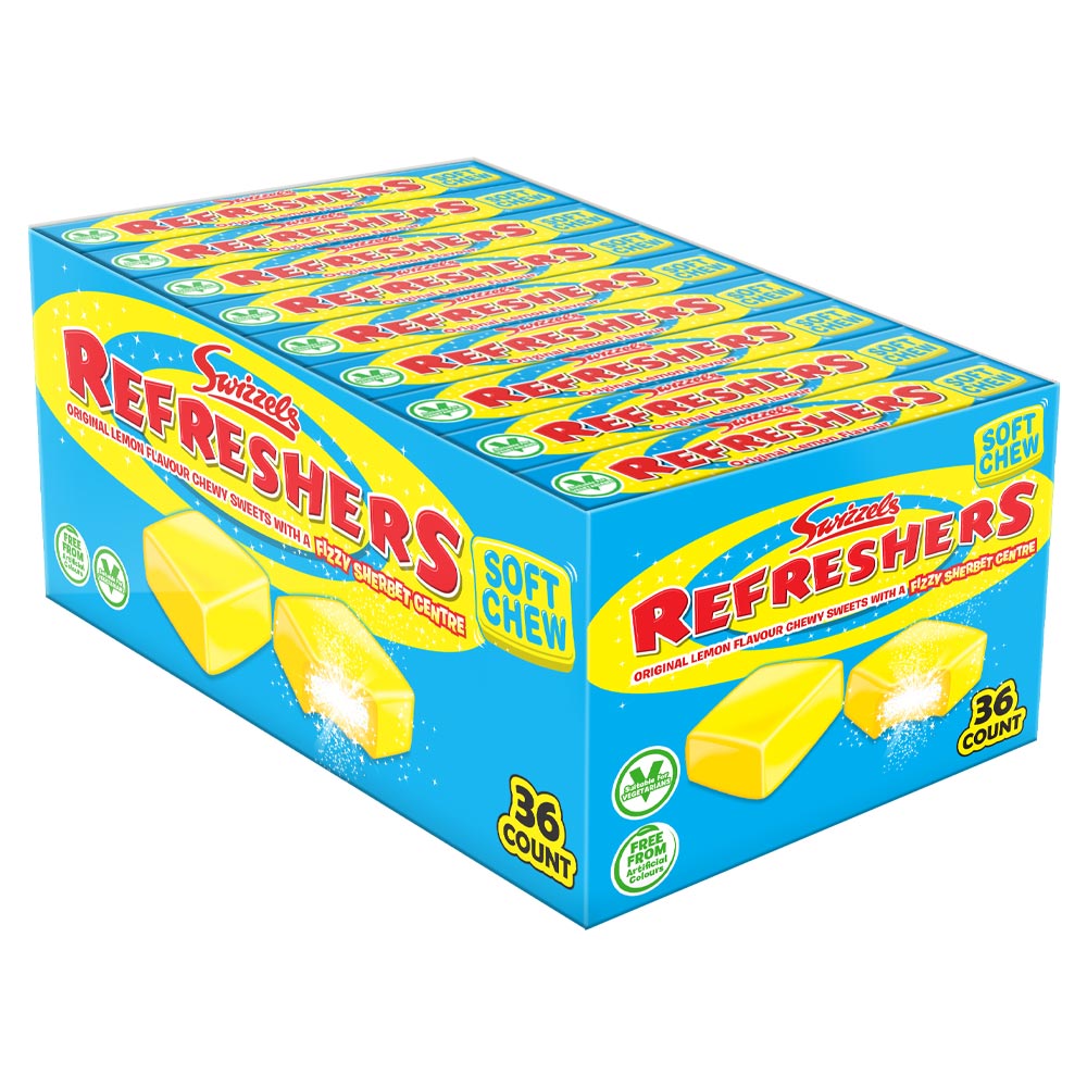 Swizzels Refreshers Chews Lemon Stick Packs 43g Candy Sweets x36