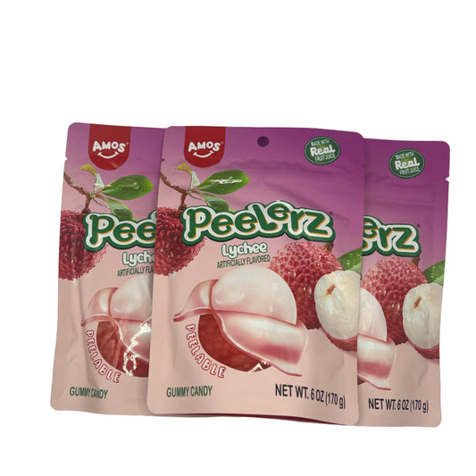 Amos Gummy Peelerz Lychee 6oz (170g) USA Peelable Candy Snack Large American Sweet Bags