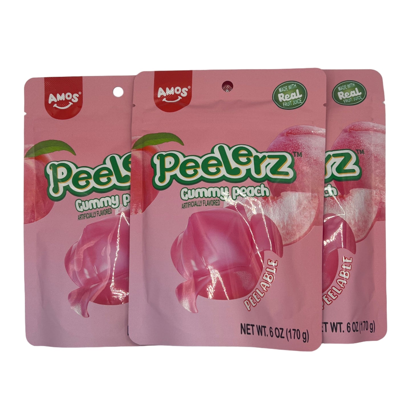 Amos Gummy Peelerz Peach 6oz (170g) USA Peelable Candy Snack Large American Sweet Bags