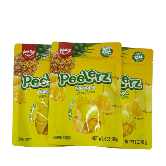 Amos Gummy Peelerz Pineapple 6oz (170g) USA Peelable Candy Snack Large American Sweet Bags