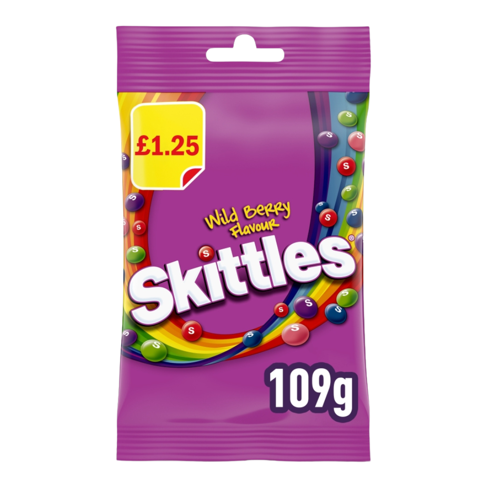 Skittles Chewy Sweets Wild Berry Fruit Flavoured Treat Bag 109g £1.25, Vegan, Vegetarian, Halal - Frosty Sweet Factory