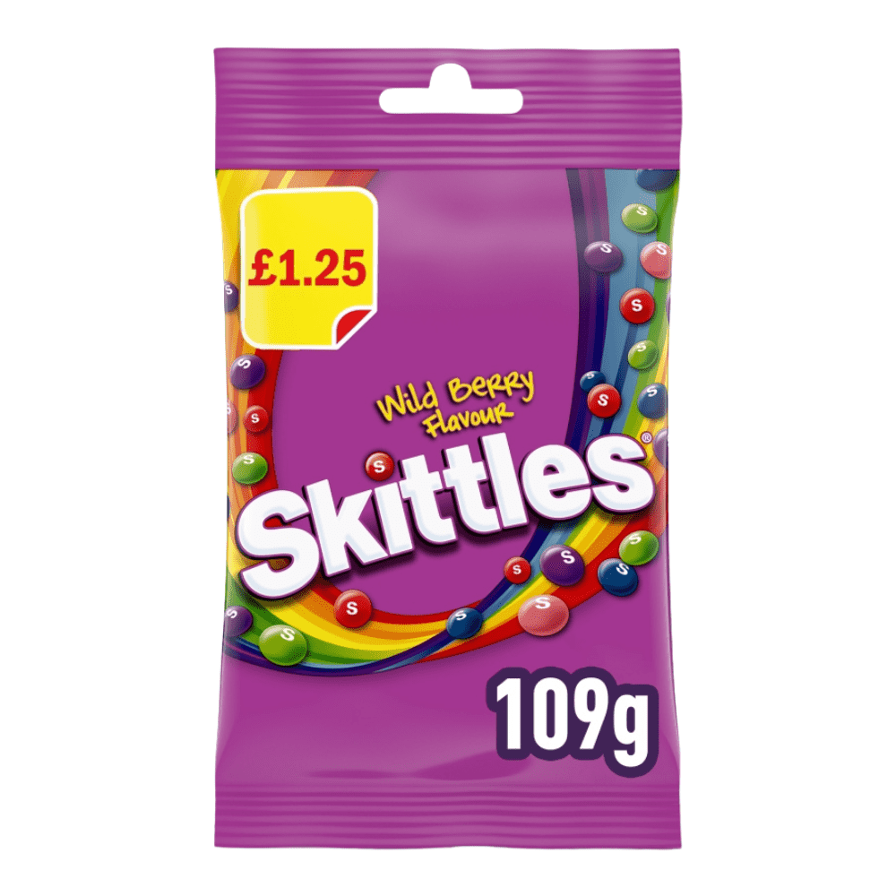 Skittles Chewy Sweets Wild Berry Fruit Flavoured Treat Bag 109g £1.25, Vegan, Vegetarian, Gelantine Free, Halal - Frosty Sweet Factory