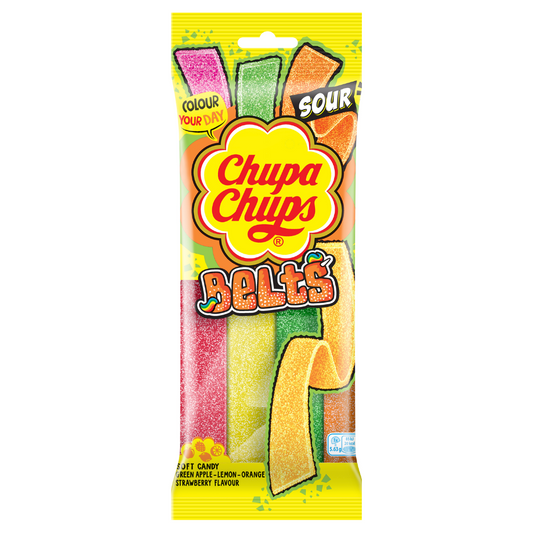 Chupa Chups Sour Mixed Belts Pack 90g Vegetarian Halal Dairy Free Candy Sweets Snacks