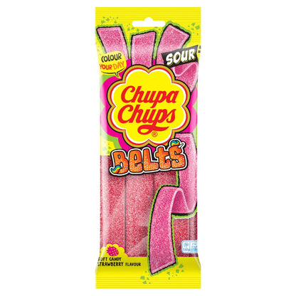 Chupa Chups Sour Strawberry Belts 90g Sweets Vegetarian Halal Dairy Free Candy Snacks - Frosty Sweet Factory