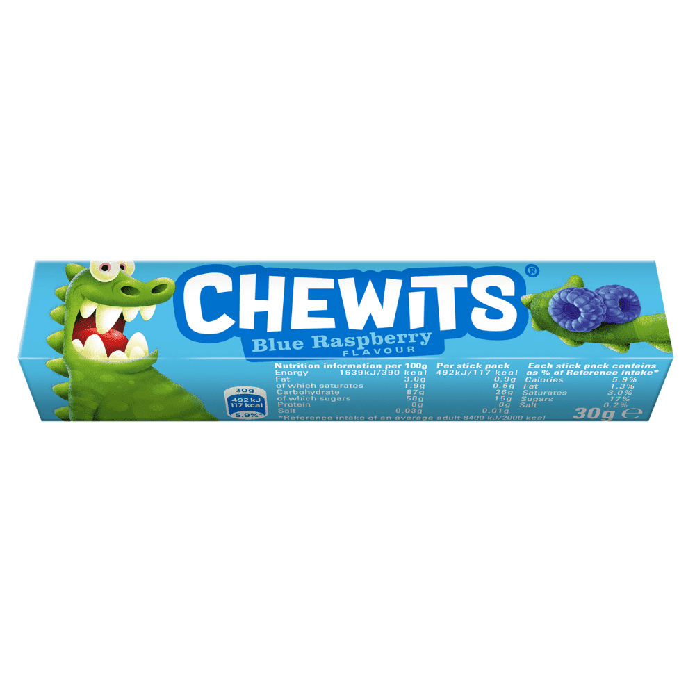 Chewits Blue Raspberry Flavour Stick Pack 30g, Vegetarian, Gelatine Free - Frosty Sweet Factory