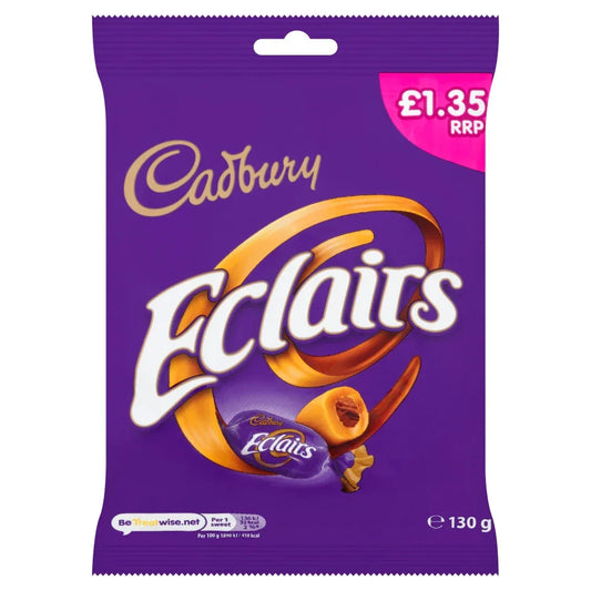 Cadbury Eclairs Chocolate Bag 130g PMP Vegetarian, Halal Candy Milk Chocolate Sweets