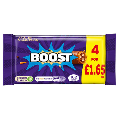 Cadbury Boost 126g (4 x 31.5g) PMP £1.65, Milk Chocolate, Vegetarian, Gelatine Free - Frosty Sweet Factory