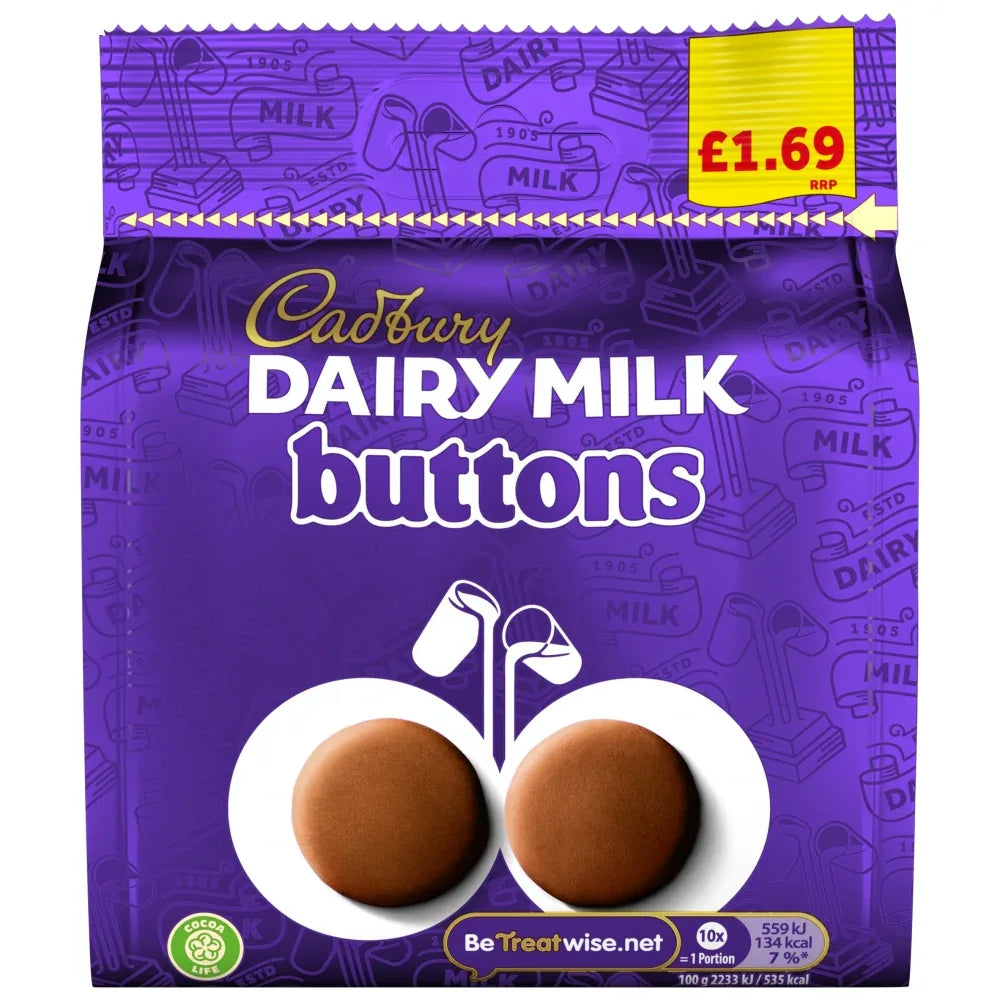 Button Snacks Cadbury Dairy Milk Buttons 85g Vegetarian Halal Chocolate Sweet Snacks ...