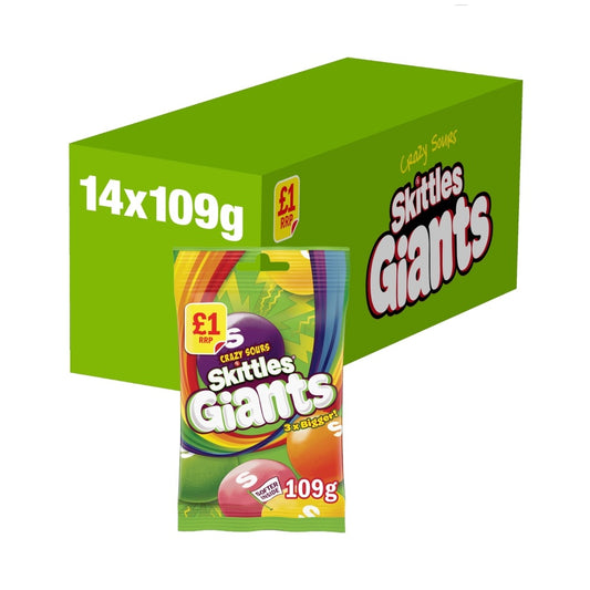 Skittles Giants Chewy Sweets Sour Flavoured Treat Bag 116g PMP Vegan Vegetarian Halal Candy Sweet Snacks