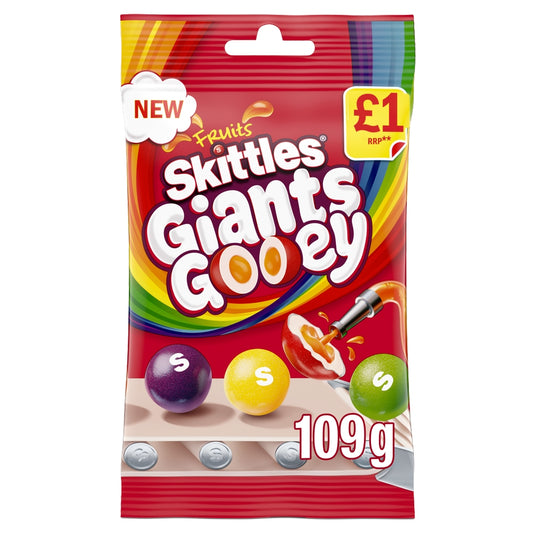 Skittles Giants Gooey Sweets Fruits Flavoured Treat Bag 109g PMP Vegan Vegetarian Halal Candy Sweet Snacks