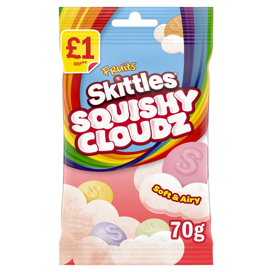 Skittles Squishy Cloudz Chewy Sweets Fruit Flavoured Treat Bag 70g PMP Candy Sweet Snacks