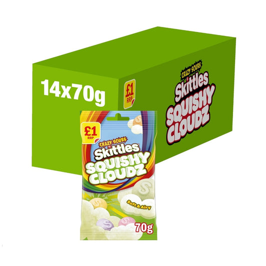 Skittles Squishy Cloudz Chewy Sweets Sour Flavoured Treat Bag 70g PMP Candy Sweet Snacks