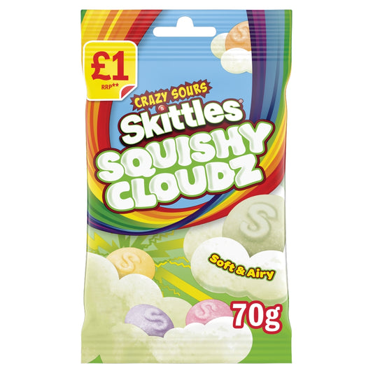Skittles Squishy Cloudz Chewy Sweets Sour Flavoured Treat Bag 70g PMP Candy Sweet Snacks