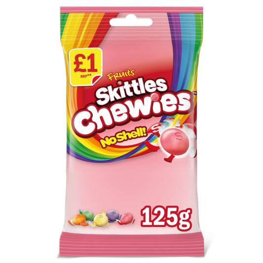 Skittles Chewies Sweets Fruits Flavoured Treat Bag 125g PMP, Vegan Vegetarian Halal Candy Sweet Snacks