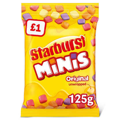 Starburst Minis Original Chewies Sweets Treat Pouch Bag 125g PMP, Vegan Vegetarian Halal Candy Sweet Snacks