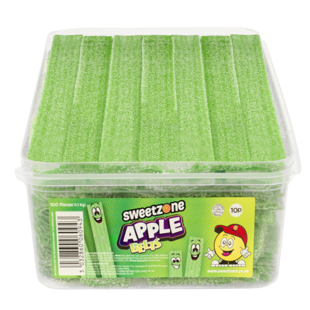 Sweetzone Fizzy Apple Belts Tub Halal Candy Sweets Pick N Mix Sweet Tubs