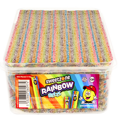 Sweetzone Fizzy Rainbow Belts Tub Halal Candy Sweets Pick N Mix Sweet Tubs