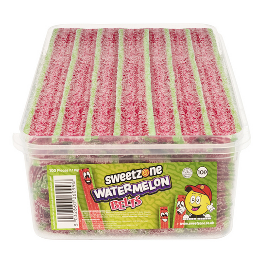 Pick N Mix Tubs Fizzy Watermelon Belts Sweetzone Halal Red & Green Candy Sweets