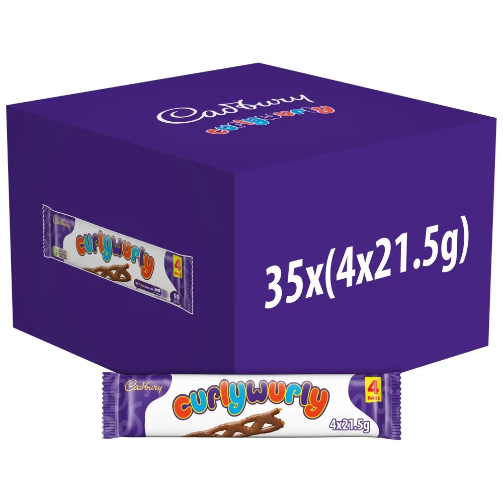 Cadbury Curly Wurly Chocolate Bars 4 Pack 86g Halal Milk Chocolate, Caramel, Vegetarian - Frosty Sweet Factory