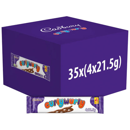 Cadbury Curly Wurly Chocolate Bars 4 Pack 86g Halal Milk Chocolate, Caramel, Vegetarian - Frosty Sweet Factory
