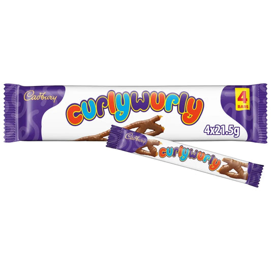 Cadbury Curly Wurly Chocolate Bars 4 Pack 86g Halal Milk Chocolate, Caramel, Vegetarian - Frosty Sweet Factory
