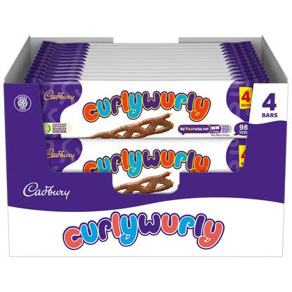 Cadbury Curly Wurly Chocolate Bars 4 Pack 86g Halal Milk Chocolate, Caramel, Vegetarian