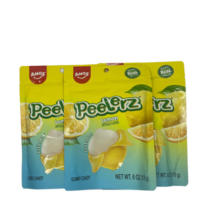 Amos Gummy Peelerz Lemon 6oz (170g) USA Peelable Candy Snack Large American Sweet Bags