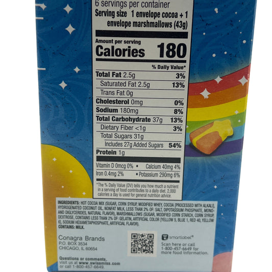 Swiss Miss Milk Chocolate Flavor Hot Cocoa Mix with Lucky Charms Marshmallows, 1.38 Oz. 6 Packets, 9.18 Oz (260g) Hot Chocolate, USA Milk Chocolate Drinking Chocolate Marshmallows