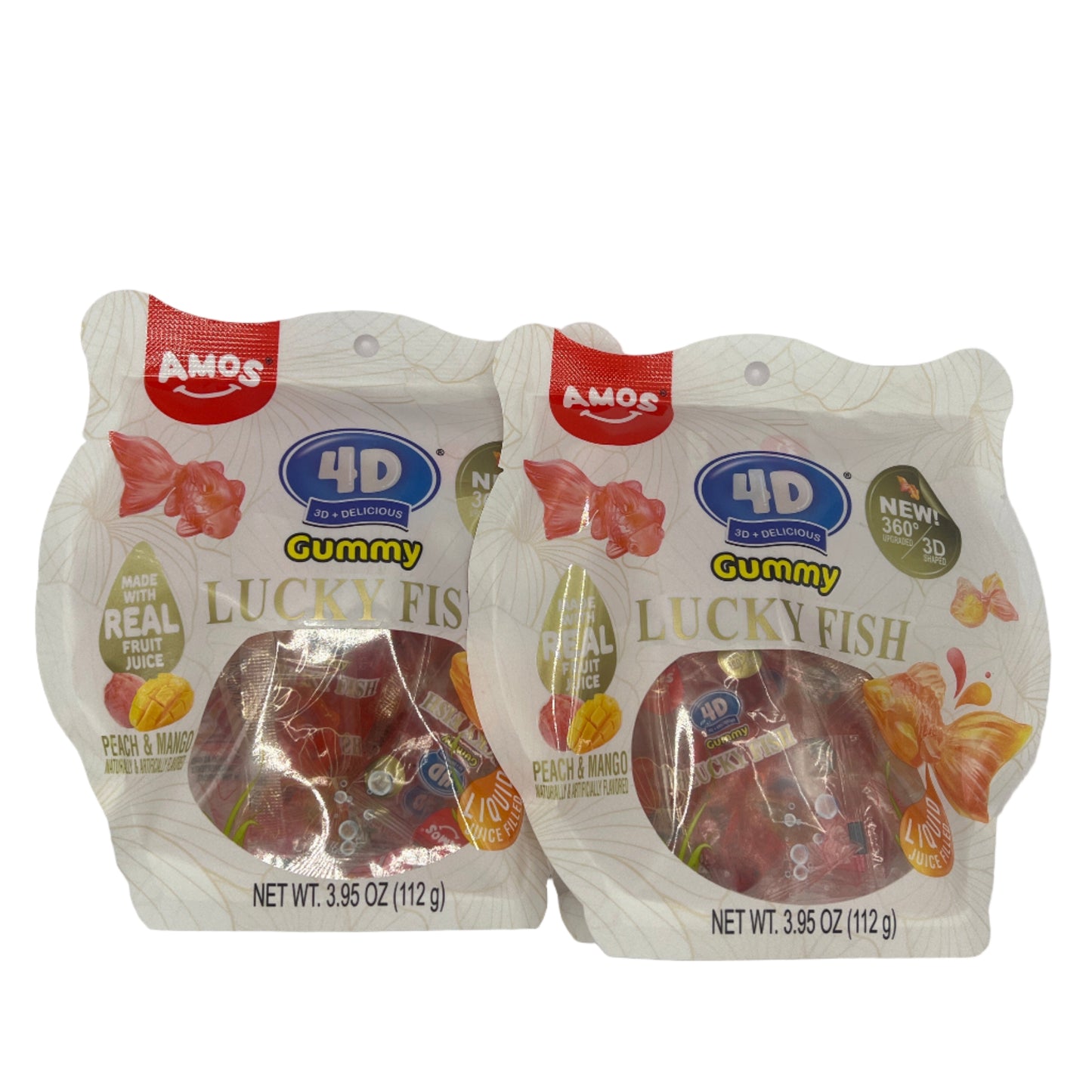 Amos 4D Gummy Lucky Fish - 3.95oz (112g) USA Peelable Candy Snack Large American Sweet Bags