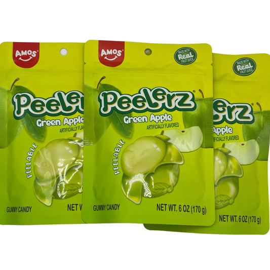 Amos Gummy Peelerz Green Apple 6oz (170g) USA Peelable Candy Snack Large American Sweet Bags