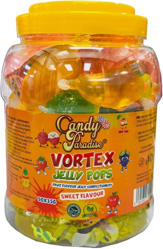 Candy Paradise Sweet Jelly Pops Jar 50x35g Halal, Vegetarian Fruity Pops Vortex Jelly Sweets - Frosty Sweet Factory