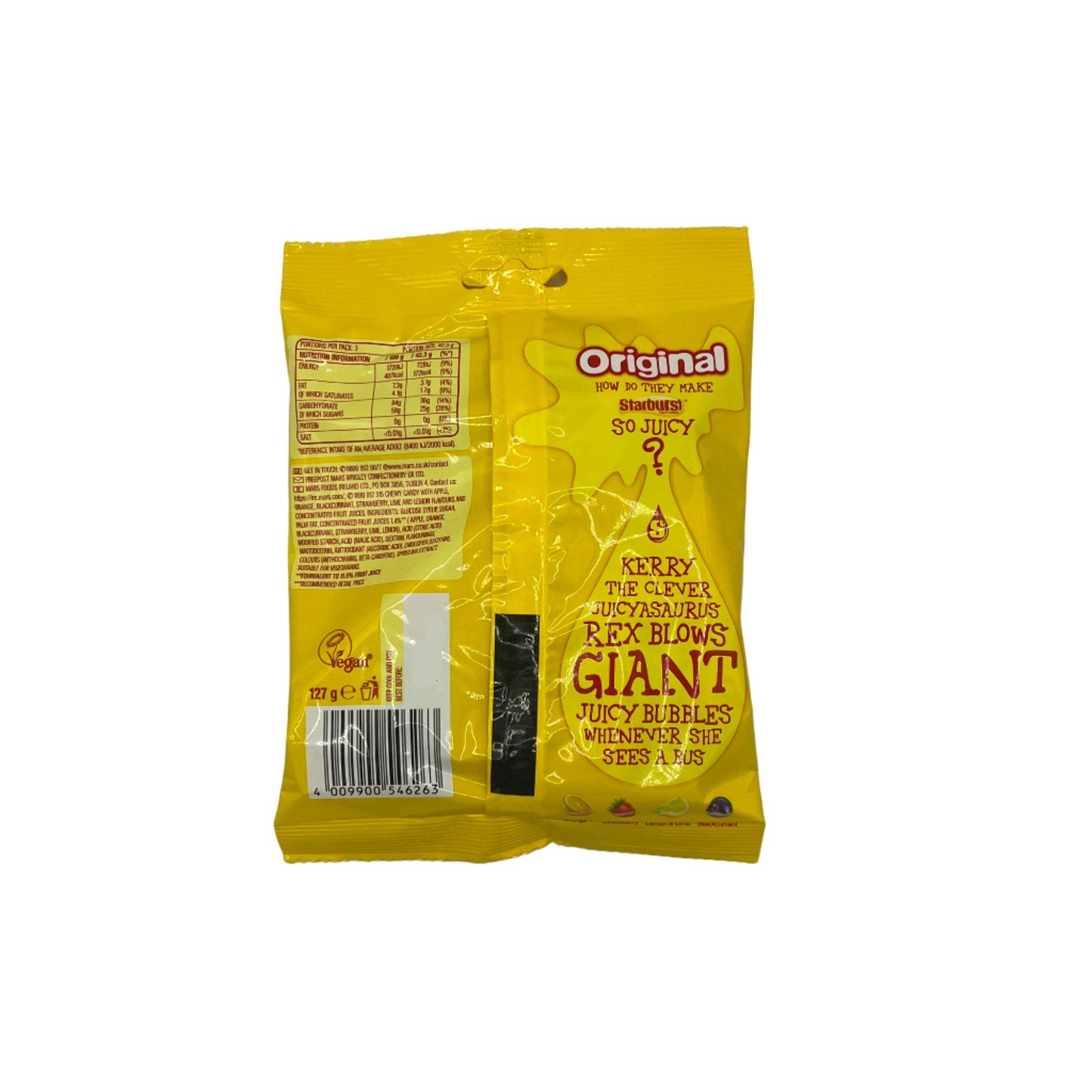 Starburst Chewy Sweets Fruit Flavoured Pouch Bag 127g, Fruity, Vegan