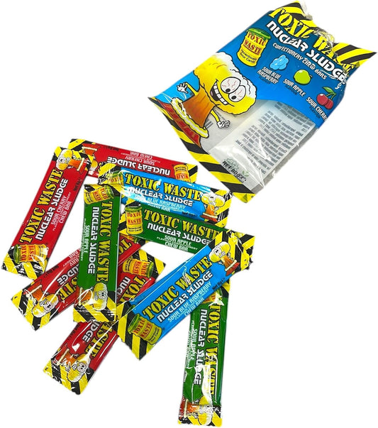 Toxic Waste Nuclear Sludge Chews - 80g USA Sour Candy Chew Bars Mix Bag Vegan, Vegetarian, Halal Sour Candy Chew Bars