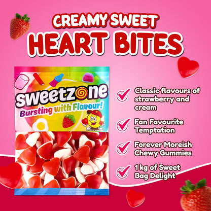 Sweetzone Strawberry and Cream Hearts 1KG Pick N Mix Bags Halal Candy Snack Sweets
