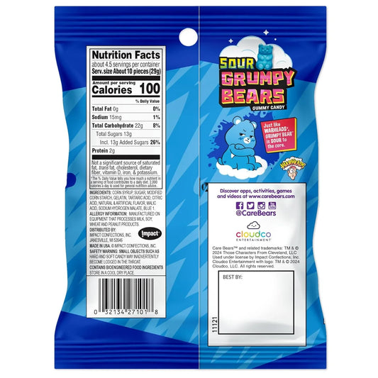 CLEARANCE: Warheads Care Bears - Sour Grumpy Bears 4.5oz (127g), USA Candy