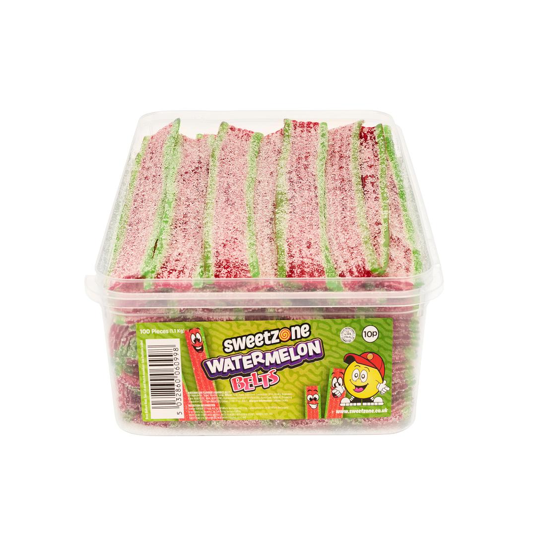 Sweetzone Fizzy Watermelon Belts Tub Halal Candy Sweets Pick N Mix Sweet Tubs