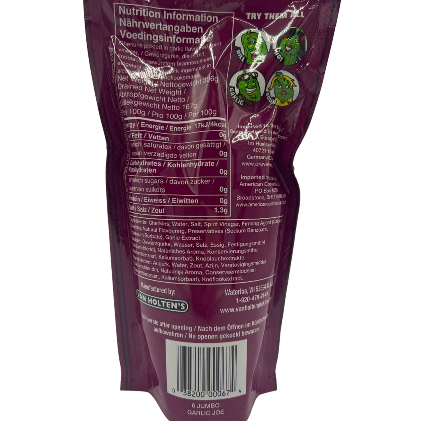 Van Holtens Pickle In A Pouch Garlic Joe 306g American Jumbo USA Large Pickles