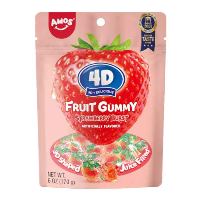 Amos 4D Fruit Gummy Strawberry Burst 6oz (170g), USA Candy Large Bag Gluten Free - Frosty Sweet Factory