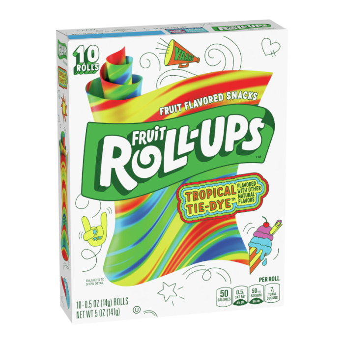 Betty Crocker Fruit Roll-Ups Tropical-Dye 5oz (141g), USA Candy Fruit Roll Ups, Gelatine Free, Gluten Free - Frosty Sweet Factory