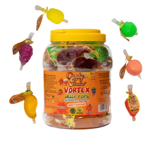 Candy Paradise Sweet Jelly Pops Jar 50x35g Halal, Vegetarian Fruity Pops Vortex Jelly Sweets - Frosty Sweet Factory